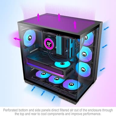 HYXN H1 HYXN ATX PC Case - Pre-Installed with 7 PWM ARGB Fans - Dual Cavity Mid-Tower PC Gaming Case - with Type-C - Can Hold up to 3X 360mm heatsinks simultaneously (Black, H1) - Image 9