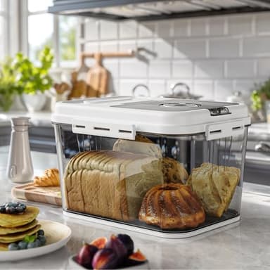 Olimingse Bread Box For Kitchen Countertop, Airtight Bread Storage Container, Bread Keeper For Homemade Bread, Cookies, Cereal, Fruits, 10L White. - Image 2