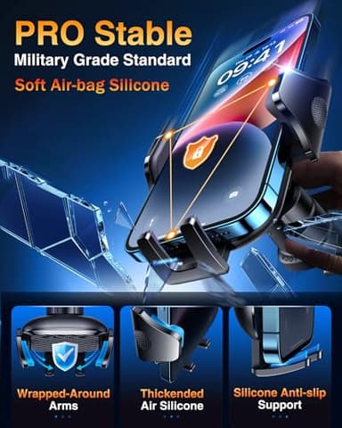 VANMASS Car Phone Holder Mount 2025 Upgraded [Patent Steel-Hook] Car Vent Phone Mount Clip Military-Grade Shockproof Cell Phone Car Mount Handsfree Truck Stand Vent Cradle for iPhone 16 Android,Black - Image 3