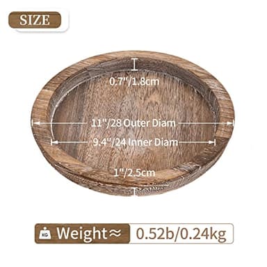 Hanobe Rustic Wooden Serving Tray: Round Wood Butler Decorative Tray Vintage Centerpiece Candle Holder Trays Farmhouse Ottoman Tray for Decor Countertop Home Decor Accessories for Coffee Table - Image 5