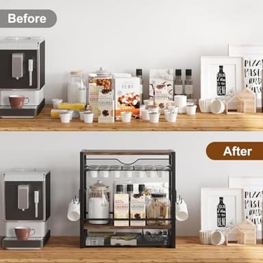 TQVAI Coffee Bar Organizer for Countertop 3-Tier 70 Capsules Coffee Station Organizer with Sliding K Cup Drawer & 4 Coffee Cup Hooks for Coffee Bar Accessories, Black - Image 5