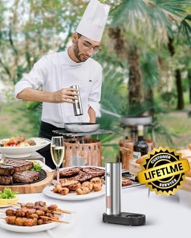 Electric Salt and Pepper Grinder Set with Rechargeable Base - Upgraded Large Capacity, Refillable Pepper Mill Set with LED Light & Adjustable Coarseness, Ideal for Kitchen, Outdoor, BBQ & Gift Giving - Image 7