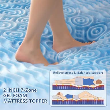 KAYFIA Mattress Topper Full with Dual Layer 3 Inch Memory Foam, 2 Inch Cooling 7-Zone Gel Memory Foam Plus 1 Inch Down Alternative Pillow Top Mattress Topper,Deep Pocket, Support for Back Pain Relief - Image 6