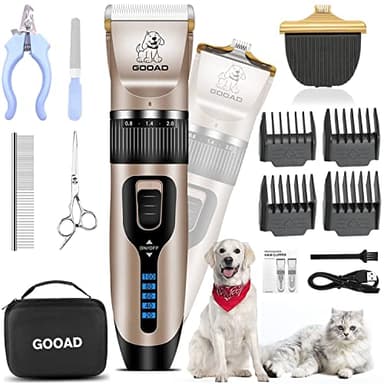 Gooad Dog Clippers for Grooming,Dog Grooming Kit for Heavy Thick Hair&Coats/Low Noise Rechargeable Cordless Hair Trimmer/Pet Shaver with Paw Trimmer for Small & Large Dogs Cats - Image 1