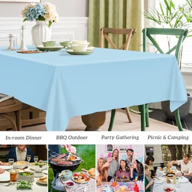 Mulbozy 12 Pcs Light Blue Plastic Tablecloth for Rectangle Table, 54 × 108 inches Disposable Light Blue Party Table Covers for Birthday, Anniversary, Wedding, Fine Dining, Graduation Party Decoration - Image 4