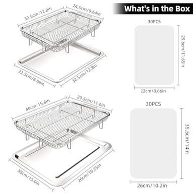 Air Fryer Basket, OPENICE 2 Set Air Fryer Pan and Crisper Tray for Oven, Non-stick Oven Air Fryer Basket for Baking and Crispy Foods - Large & Medium - Image 2