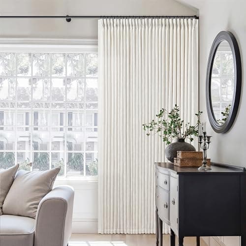 TWODRAPES Pinch Pleated Extra Wide Curtain Panels 90 Inches Long 70 Wide Linen Curtain for Patio Sliding Glass Door Cream Hooks Rings Semi Sheer Privacy 90 Inch Length for Living Room 70x90 1 Panel - Image 1