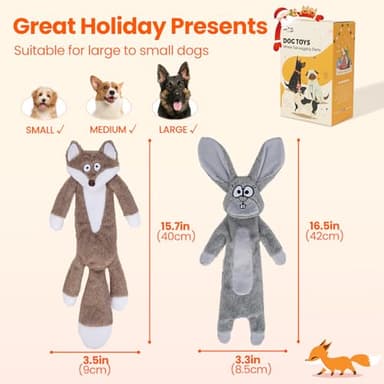 HGB No Stuffing Dog Toys for Aggressive Chewers, Squeaky Crinkle Plush Dog Toys to Keep Them Busy & Puppy Teething for Small, Medium, Large Breed, Cute Bunny & Redfox - Image 6