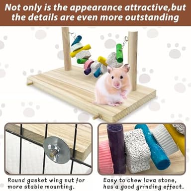 kathson Hamster Wood ledges Platform, Wooden Chinchilla Ledges Platform with Lava Ledge Blocks Chew Toys Pet Cage Resting Wooden Shelf Chinchilla Cage Accessories for Hamster Guinea-Pigs Mouse - Image 4