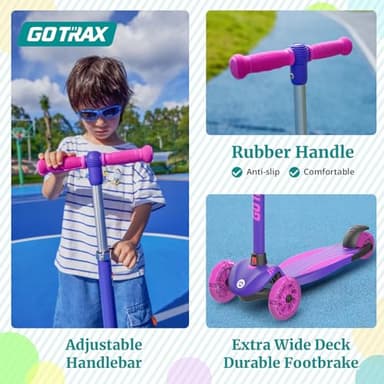 Gotrax KS3 Kids Kick Scooter, LED Lighted Wheels, Adjustable Height Handlebars and Removable Seat, Lean-to-Steer & Widen Anti-Slip Deck, 3 Wheel Scooter for kids Ages 2-8 and up to 100 Lbs (Purple) - Image 5