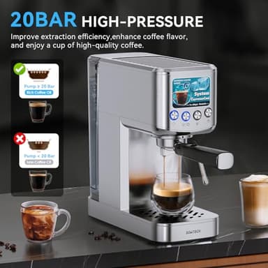 SOWTECH Espresso Machine 20 Bar, Compact Espresso Maker with Milk Frother, Stainless Steel Coffee Machine with 42 oz Water Tank for Cappuccino, Latte&Cold Brew, Home&Office, Silver - Image 3