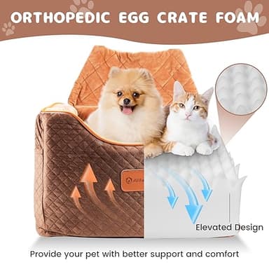 AlfaTok Memory Foam Booster Dog Car Seat with Washable Removable Cover, Elevated Pet Car Seat, Anti-Slip Sturdy Booster Seats for Small Dogs 35lbs, Seat Belt, Storage Pocket, Dog Blankets - Image 2