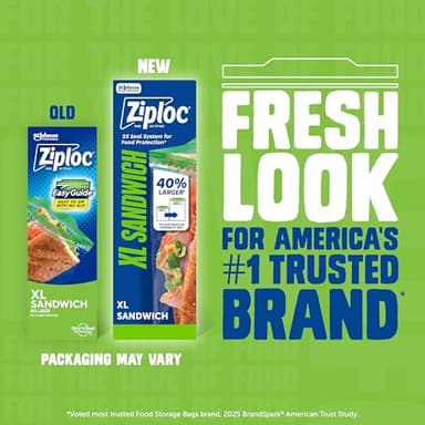 Ziploc XL Sandwich and Snack Bags with EasyGuide Texture, Plastic Storage Bags with Grip 'n Seal Technology, 90 Bags Total - Image 2