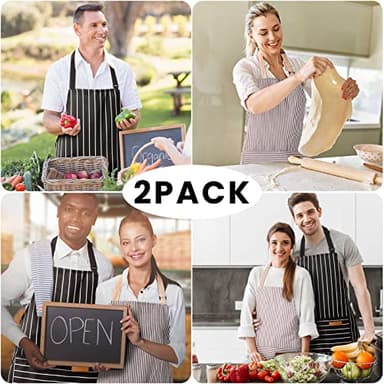 BeLuyi 2 Pack Adjustable Bib Apron with 2 Pockets Chef Cooking Kitchen Restaurant Aprons for Women Men (Black/Brown Stripes) - Image 7