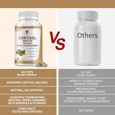 10-in-1 Cortisol Supplements with Magnesium, Ashwagandha, Chamomile, L-Theanine, Phosphatidylserine, St. John's Wort, Astragalus, Vitamin C & D3, for Women Men, 120 Vegan Capsules for 2 Month, Non-GMO - Image 3