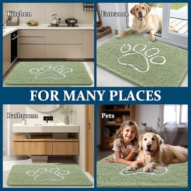 OLANLY Door Mat for Muddy Dog Paws 47x32, Ultra Absorbent Chenille Mud Doormat with Paw Print Design, Non-Slip Washable Doormat for Indoor Entryway, Quick-Dry Pet Bed Mats for Dirty Dogs, Sage Green - Image 8