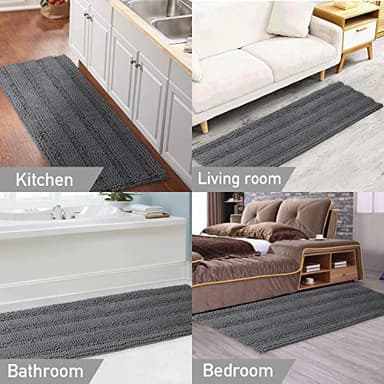 Turquoize Plush Chenille Bath Rug, Gray, Large (47 x 17"), Non-Slip, Washable, Water Absorbent & Soft, For Bathroom Floor - Image 6