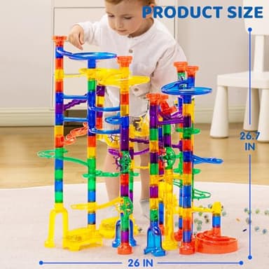 JOYIN 207Pcs Glowing Marble Run, Construction Building Blocks Toys with 5 Glow in The Dark, STEM Toy for Boys and Girls, Educational Toy, Gift for Christmas(147 Plastic Pieces + 60 Glass Marbles) - Image 5