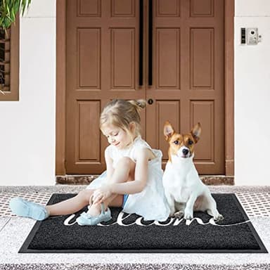 CozyBounty Door Mat Welcome Mats Outdoor Indoor Non-Slip Doormat for Entryway Low-Profile Floor Mat for Yard, Garage, High Traffic Areas (32"x20", Black) - Image 2