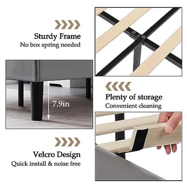 VECELO Twin Bed Frame, Platform Bed Frame with Adjustable Height Upholstered Headboard, Heavy-Duty Frame and Strong Wooden Slats Support, Non-Slip and Noise-Free, Easy Assembly, Dark Grey - Image 7