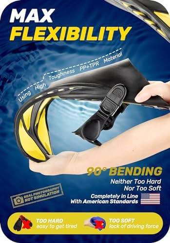 CAPAS Snorkel Fins, Swim Fins Travel Size Short Adjustable for Snorkeling Diving Adult Men Women Kids Open Heel Swimming Flippers (Yellow, L/XL (US Men 9-13 / Women 10-14)) - Image 3