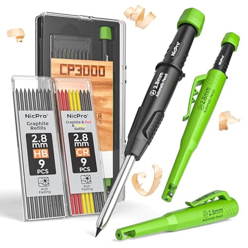 Nicpro Carpenter Pencil with Sharpener, CP3000 Carpenter Mechanical Pencils with 19 Refill, Deep Hole Marker for Construction, Heavy Duty Construction Pencil, Woodworking Tool for Architect Marking - Image 1