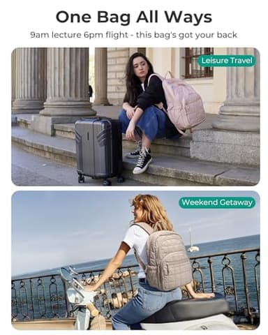 BAGSMART College Laptop Backpack, Travel Laptop Backpack for Women, Quilted Casual Daypack, Water-Resistant Bookbag for 15.6 Inch Laptop, Pink - Image 7