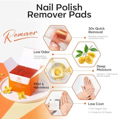 Modelones Nail Polish Remover Pads, Acetone Nail Polish Remover Wipes 50 PCS Professional Individually Wrapped Wet Wipes Easily & Quickly Lemon Smell Glycerin Moisturizing Big Size Portable - Image 2