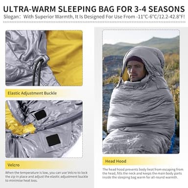 Naturehike Ultralight Duck Down Cold Weather Sleeping Bag, 650FP Compact Sleeping Bag 3-4 Season for Adults & Kids, Waterproof - Backpacking, Camping, Hiking, Traveling with Compression Sack, Gray - Image 4