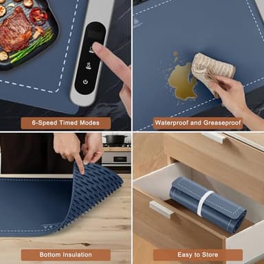 FYY Extra Large Warming Mat for Food - Rapid and Full Surface Heating, 6 Temp Settings, 6H Timer, Rollable Portable Food Warming Mat for Gatherings, Parties, Keep Meal Warm (XX Large Size, Navy) - Image 5