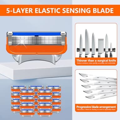 16 Pcs Razor Blade Shaving Razor Blade Refills for Fusion 5, a More Comfortable Shave for Men, Orange New Version - Image 5
