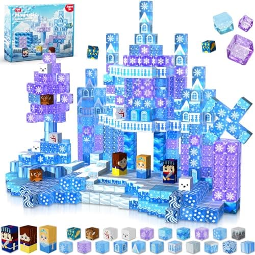 Magnetic Blocks - 100Pcs 0.8in Magnetic Building Block for Kids Ages 4-8, Transparent Magnet Block for Blue Princess Castle Build, Magnet Cubes Tiles Princess Toy for Girl 3 4 5 6 7 8-12 Birthday Gift - Image 1