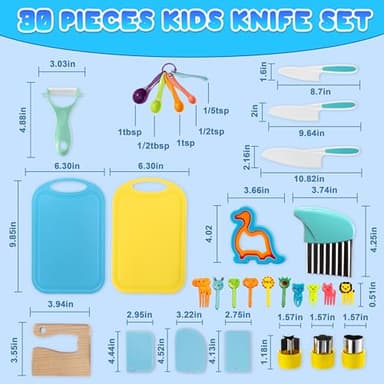 30 Pieces Toddler Knife Set, Kids Knives for Real Cooking, Kids Cooking Sets Real-Montessori Kitchen Tools with Cutting Board Crinkle Cutters Kid Safe Knives - Image 4