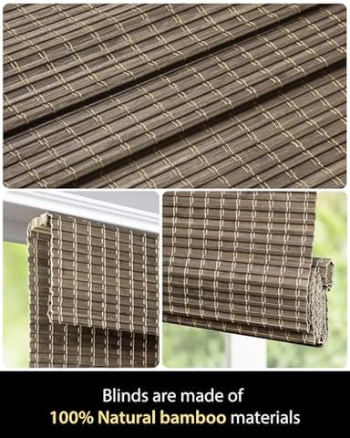 UNISHADES Cordless Bamboo Roman Shades for Windows, Blinds Size (27 1/2" W × 64" H) Colour (BDP-Driftwood) Fits Windows (27 3/4" W × 64" H) - Image 4