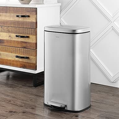 happimess HPM1011A Curtis 8-Gallon Step-Open Trash Can with Soft-Close Lid, Modern, Minimalistic, Fingerprint Proof for Home, Kitchen, Laundry Room, Office, Bedroom, Bathroom, Chrome - Image 2