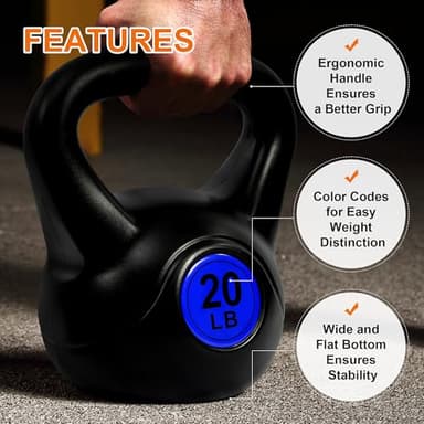 Fitvids Kettlebell Sets 3 Piece Strength Training KettleBells Weight Set 10lb, 15lb, 20lb Kettle Bell - Image 3