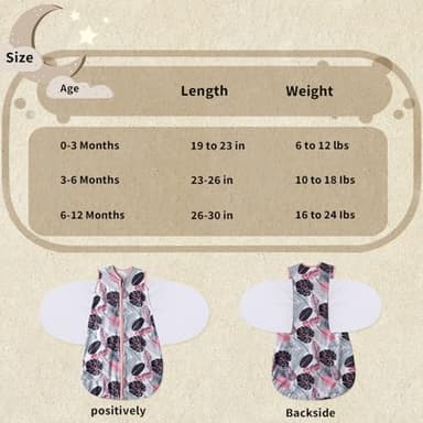 GUNTAIL Newborn Sleep Sack Baby Swaddle,3-Way Adjustable Wearable Blanket,100% Rayon Cotton Swaddling sleeping bag. (Banana&Flower, 3-6 Months) - Image 5
