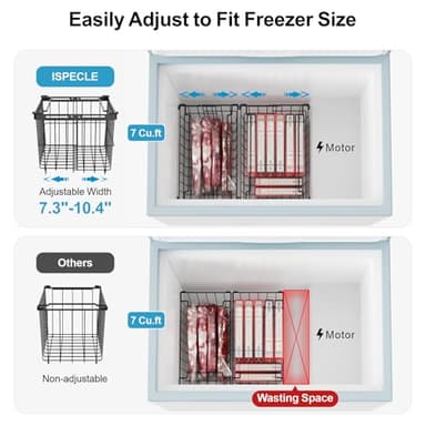 iSPECLE Freezer Organizer Bins - 3 Pack Adjustable Wider & Deeper Chest Freezer Organizer Bins for 5 to 9 Cu Ft, Extra Large & Easy Organize Basket Store More, Stackable No Wasted Space, Black - Image 4