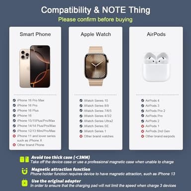 Wireless Charger 3 in 1,RTOPS Magnetic Travel Wireless Charging Station Multiple Devices,GaN 3 in 1 Charging Station,Compatible for iPhone16/15/14/13/Pro/Max,iWatch,AirPods4/3/2/Pro(Adapter Includes) - Image 3