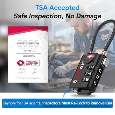 TSA Approved Cable Luggage Locks, Re-settable Combination with Alloy Body, Black 2 Locks. - Image 2