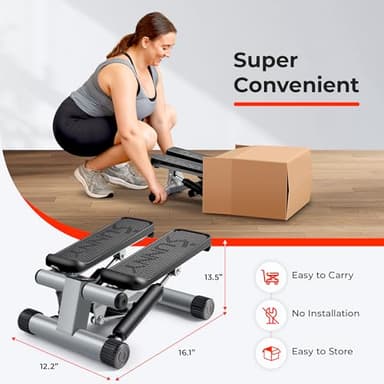 Sunny Health & Fitness Mini Steppers for Exercise at Home, Stair Step Workout Machine with Resistance Bands, Full Body Cardio Equipment with Digital Monitor - No. 012 -S - Image 5