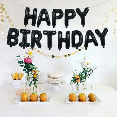 TONIFUL Black Happy Birthday Balloons Banner 16 Inch Mylar Foil Letters Birthday Sign Banner Bunting Reusable for 30th 40th 50th 60th Adults and Halloween Supplies - Image 5