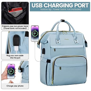 LOVEVOOK Laptop Backpack for Women,15.6 Inch Professional Womens Travel Backpack Purse Computer Laptop Bag Nurse Teacher Backpack,Waterproof College Work Bags Carry on Back Pack with USB Port,Sky Blue - Image 3