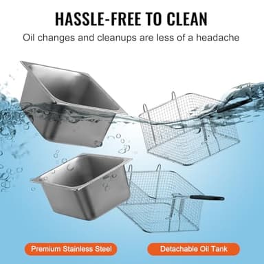 VEVOR Commercial Deep Fryer, Dual Tank 3000W Electric Countertop Fryer with Basket, 2 x 9.1Qt/8.6L Double Stainless Steel Oil Fryer, with Temp Control & Overheat Protection, for Kitchen Restaurant Use - Image 5