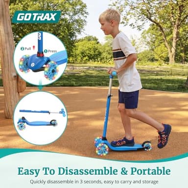 Gotrax KS1 Kids Kick Scooter, LED Lighted Wheels and 3 Adjustable Height Handlebars, Lean-to-Steer & Widen Anti-Slip Deck, 3 Wheel Scooter for Boys & Girls Ages 2-8 and up to 100 Lbs (Blue) - Image 4