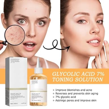 Glycolic Acid Toning Solution, Glycolic Acid 7% Toner, Glycolic Sour 7% Toning, KeepThe Skin Moist, Exfoliating Serum for Face, Facial Exfoliation Astringe Pores (100ML/3.38 Fl Oz) - Image 2