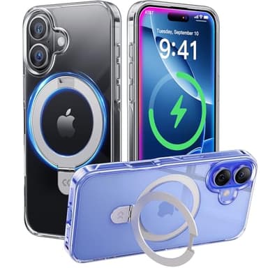 CASEKOO for iPhone 16 Case Clear with Ultra Magnetic Invisible Stand [Compatible with MagSafe] [16FT Military-Grade Protection] Transparent Slim Phone Grip Ring Cover 6.1 inch, Clear - Image 1