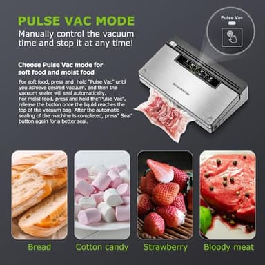Bonsenkitchen Vacuum Sealer Machine, Powerful Stainless Steel Food Sealer with 5 Modes, Built-in Cutter & Bag Storage,Globefish Technology for High-Speed Continuous Working, Include 1 Bag Roll - Image 4