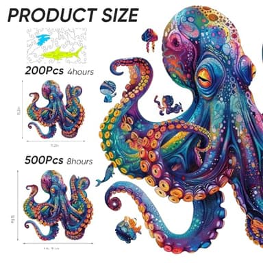 Qiuenisray 500 Piece Puzzles for Adults, Wooden Octopus Jigsaw Puzzles Royal Unique Shape Ocean Puzzle, Irregular Wood Puzzles Creative Gift for Adults and Kids Family Game (16.9x16.9 in) - Image 2