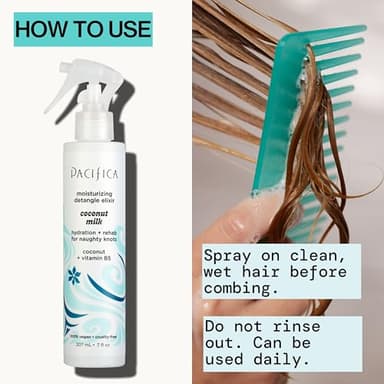 Pacifica Coconut Milk Hair Detangler Spray - Leave In Conditioner Spray, Detangling Elixir Suitable for All Types, Fine and Curly Hair Products, Smoothing, Moisturizing, and Anti-Frizz - 207 mL - Image 3